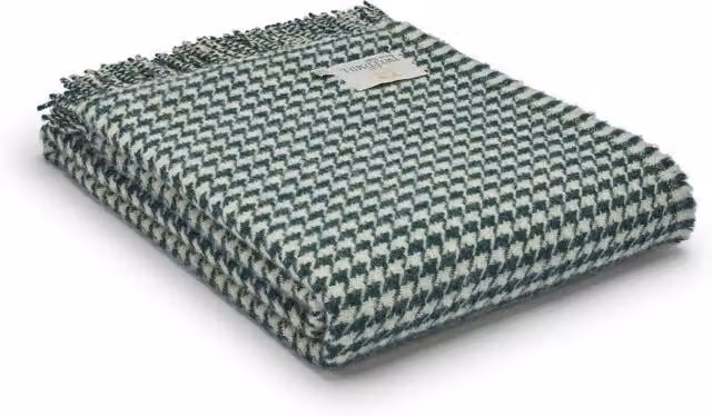 Tweedmill Emerald Green Geometric Houndstooth Wool Throw