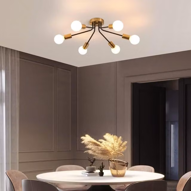 Garwarm Modern 6-Light Semi Flush Ceiling Chandelier in Black and Gold/Brass – 1