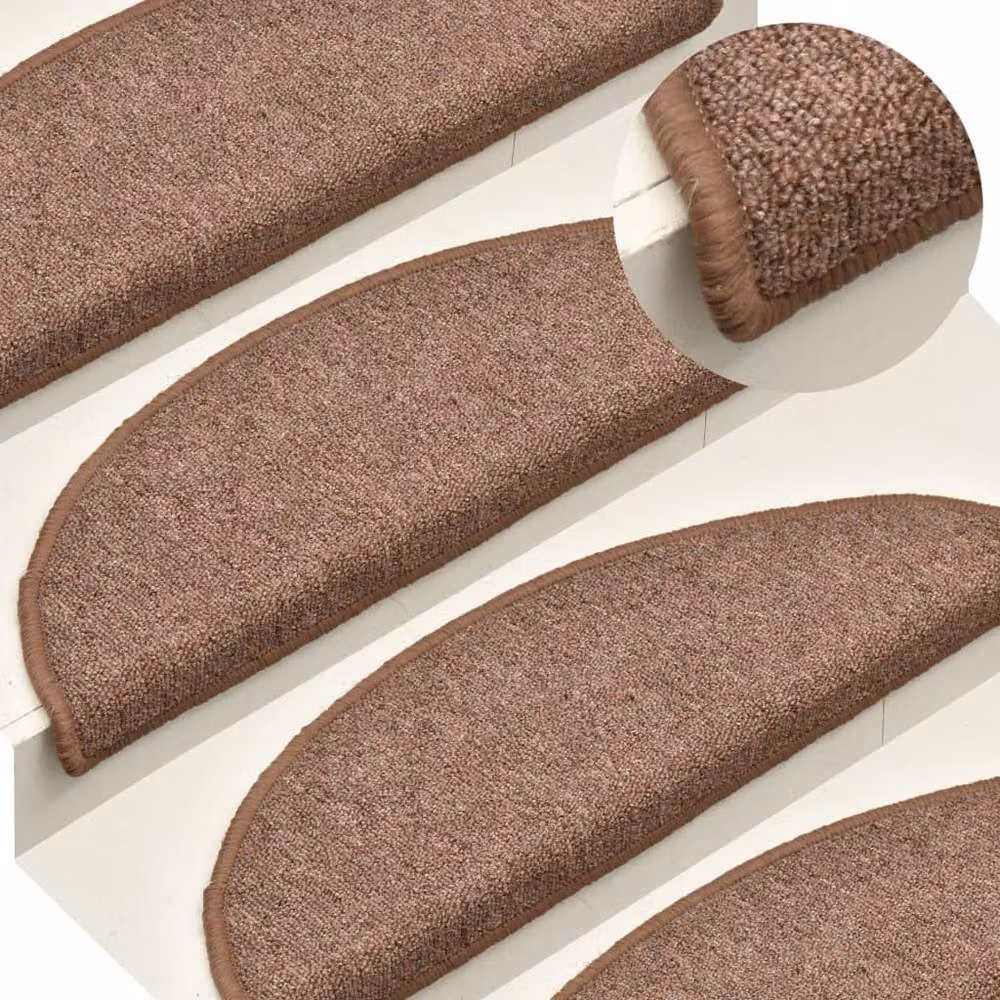 Berkfield Home Self-Adhesive Carpet Stair Treads, 15 Pieces, Brown, W: 56 cm, D: 17 cm, H: 3 cm – 2
