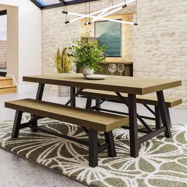 FWStyle Industrial Rectangular Dining Table in Brown and Grey Solid Driftwood Pine