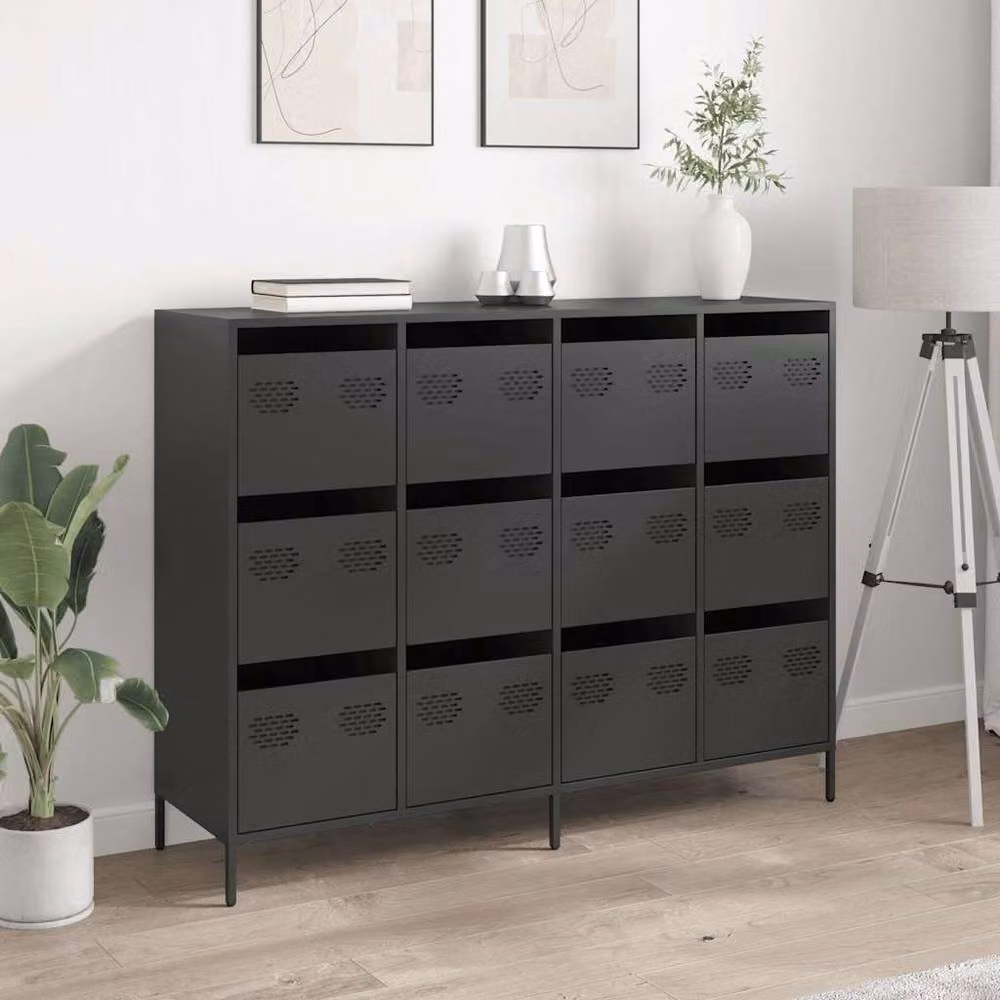 Berkfield Home Industrial Sideboard in Matt Black Metal, W/D/H: 135 x 39 x 103.5 cm – 3