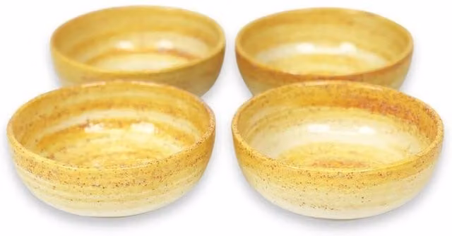 Verano Spanish Ceramics Pastel Beach Hand Painted Ceramic Small Bowl Set of 4, Orange, Diameter: 10 cm