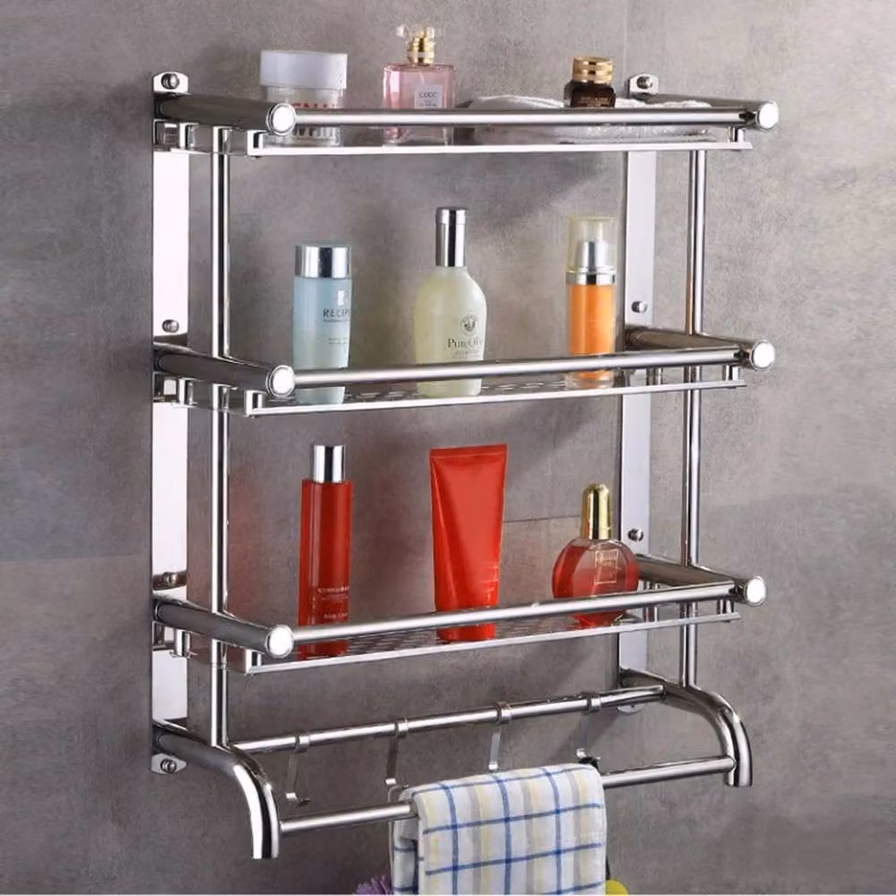 KORVIXA 3 Tier Stainless Steel Wall Mounted Towel Rail in Silver W: 60 cm, D: 45 cm – 3