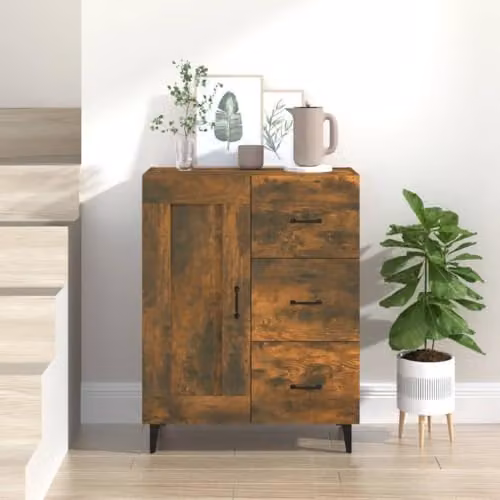 vidaXL Modern Sideboard in Smoked Oak Brown, Engineered Wood, W: 69.5 cm, D: 34 cm, H: 90 cm – 2
