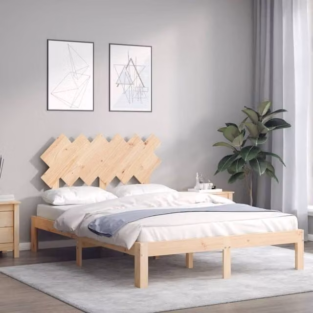 Berkfield Home Beautiful Solid Wood Pine Bed Frame in Beige, W/D/H: 120 x 200 cm – 1