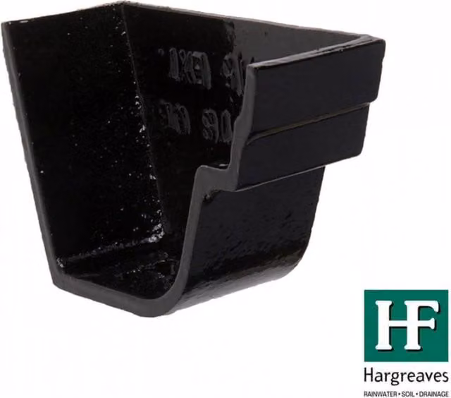 Hargreaves Premier Cast Iron Notts Ogee Gutter Right Hand External Stopend, 115mm, Black