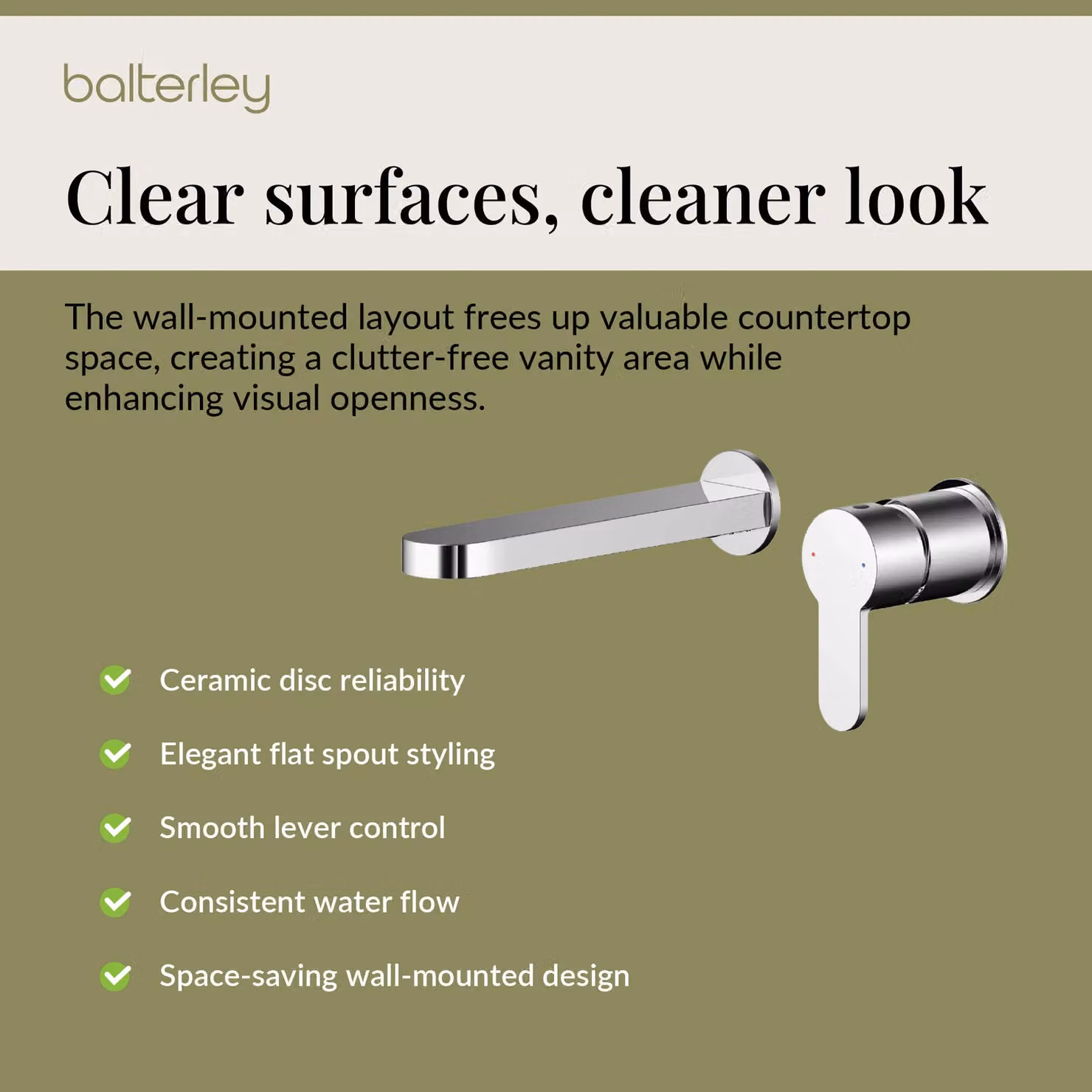Balterley Pride Round Wall Mounted 2 Tap Hole Bathroom Basin Mixer Tap in Chrome – 3
