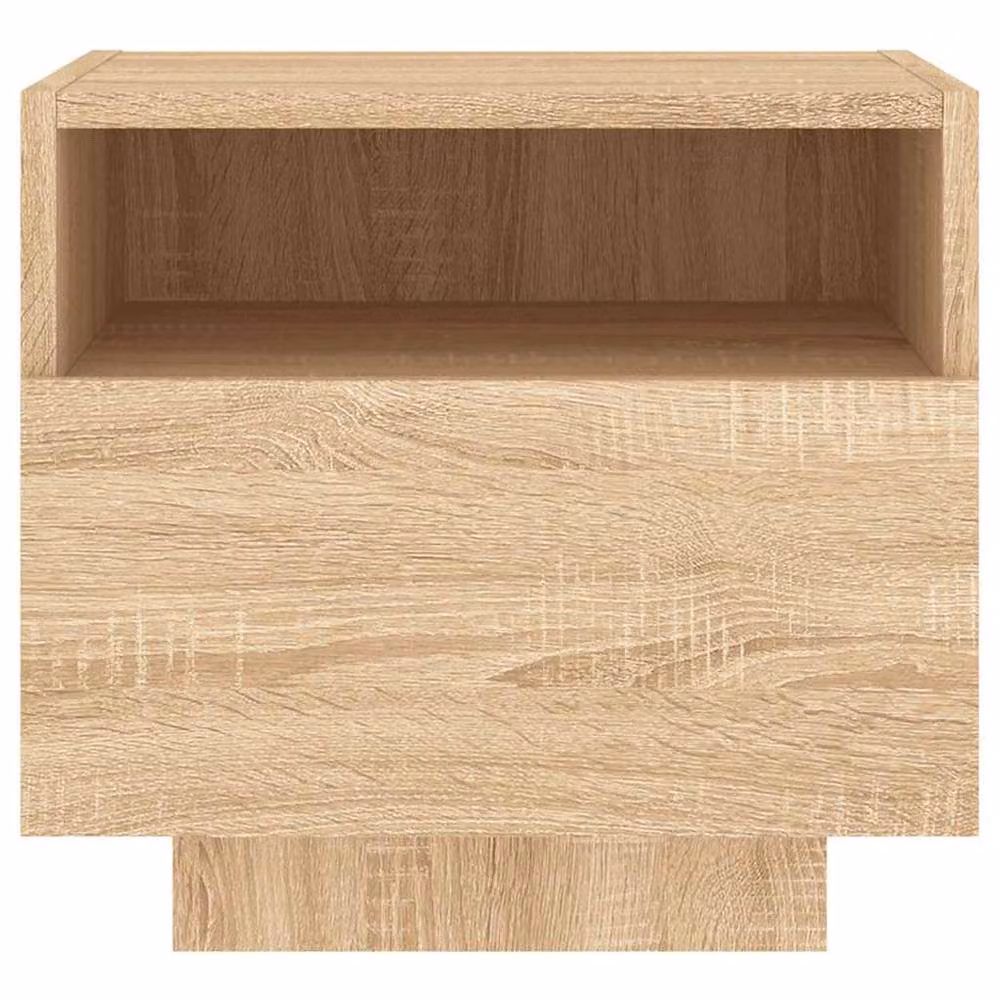 Berkfield Home Set of 2 Decorative Bedside Cabinets with Integrated LED Lights in Sonoma Oak and Light Tan – 2