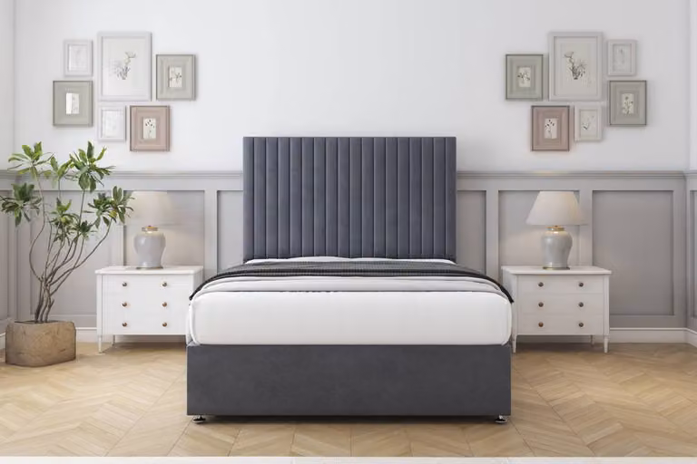 Sloomy Manhattan Plush Divan Set with 26 inch Headboard in Dark Grey, Super King, W/D/H: 200 x 200 x 25.4 cm