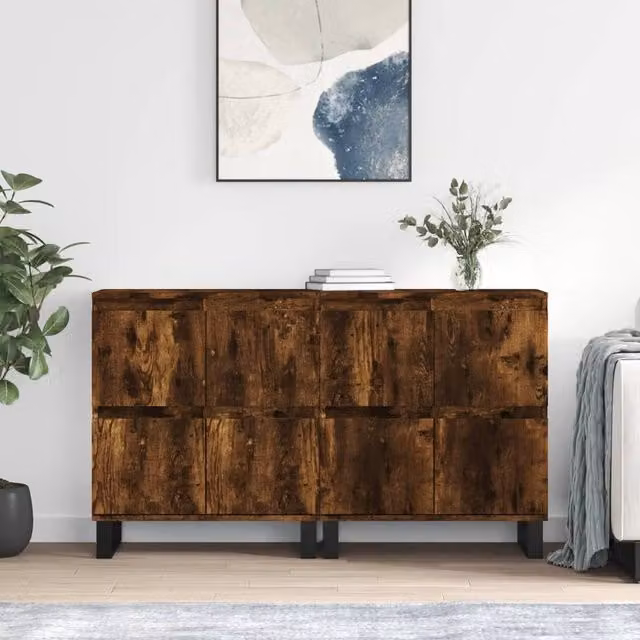 Berkfield Home Set of 2 Classic Wall Mounted Sideboards in Smoked Oak Brown Engineered Wood – 1