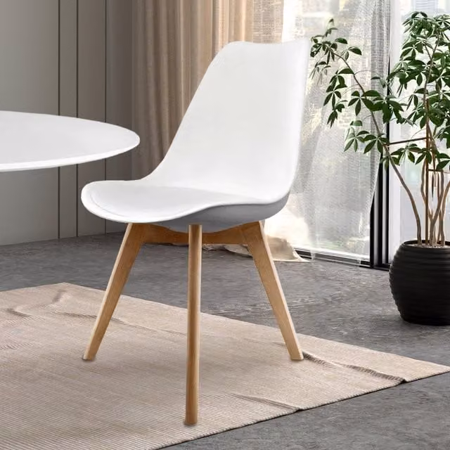 Fusion Living Soho Dining Chair in White with Beech Wood Legs