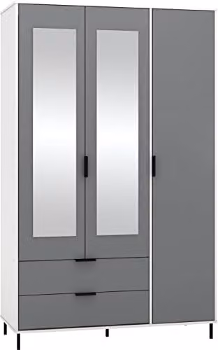 Seconique Madrid 3 Door 2 Drawer Mirrored Wardrobe in Grey and White Gloss – 1