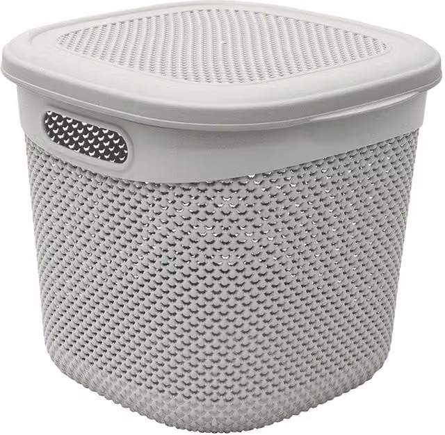 JVL Droplette 15L Plastic Storage Basket with Lid and Handles, Grey, W/D/H: 28 x 32 x 31 cm – 1
