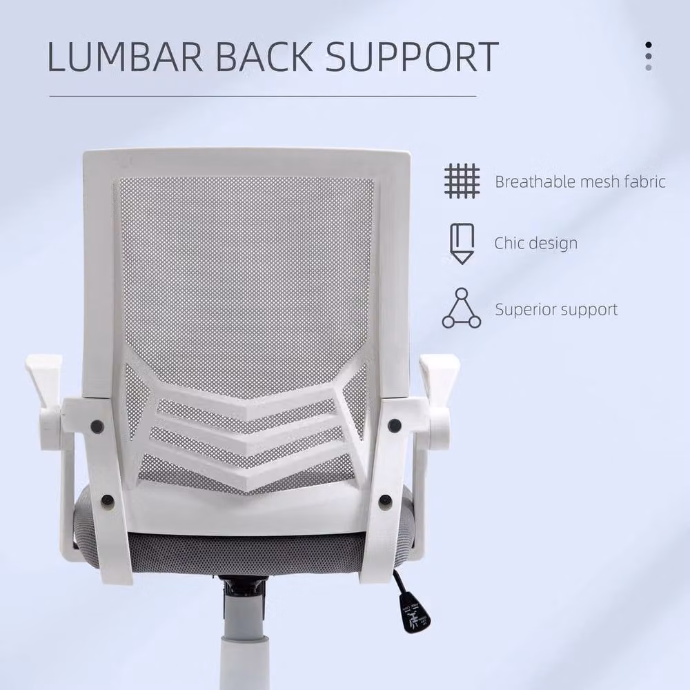 PAWNORA Home Office Desk and Ergonomic Mesh Chair Set with Shelf in White and Grey – 2