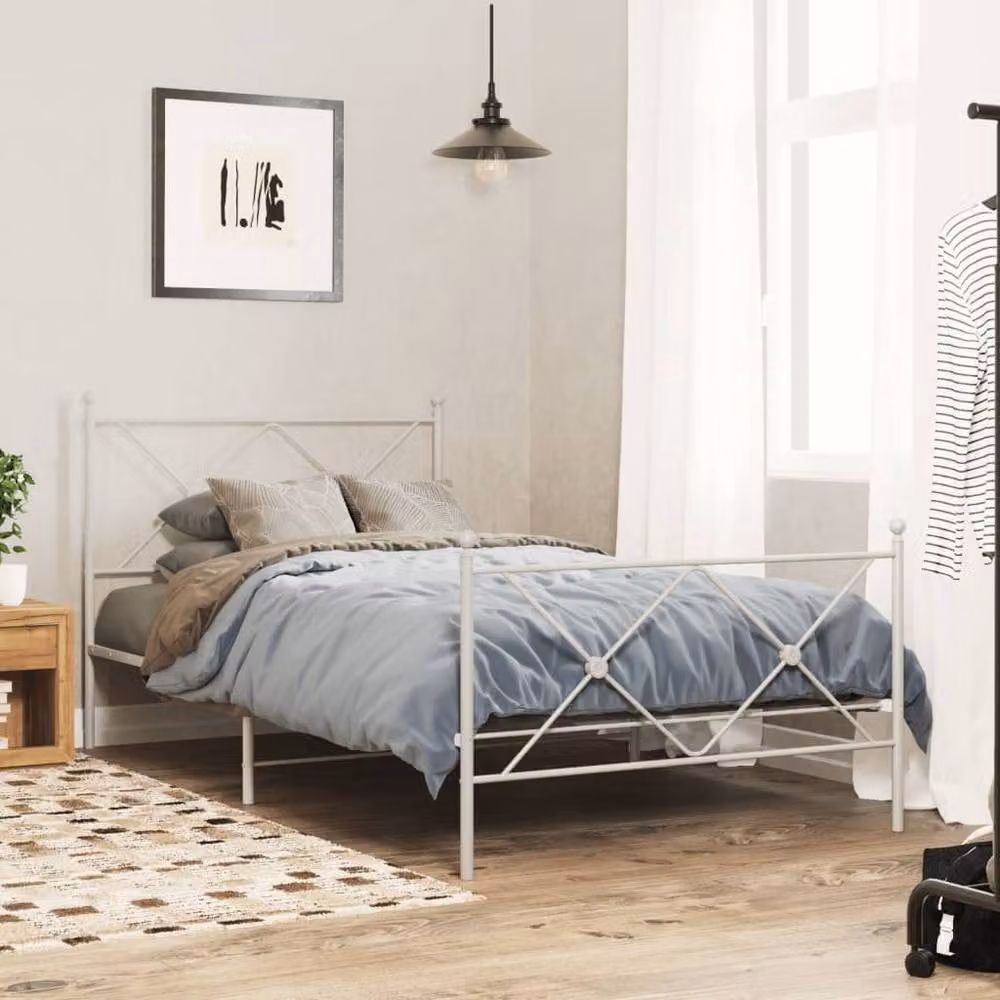Berkfield Home Metal Bed Frame with Footboard, White, W/D/H: 100 x 190 x 90.5 cm – 2