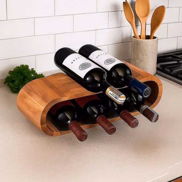 Hinsinc Free Standing Wood Wine Rack, 8 Bottle Holder, Brown