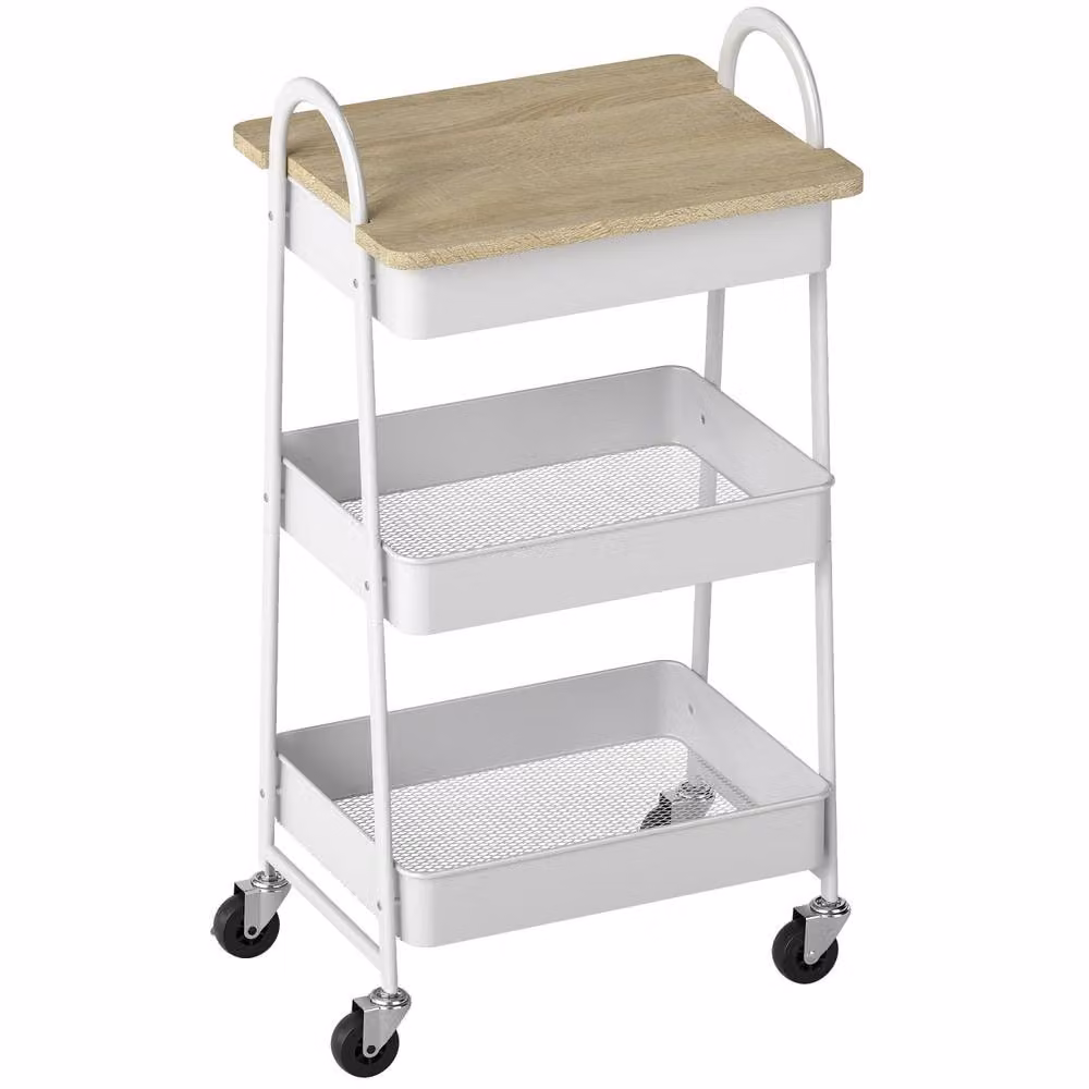 Wyld Haus Satoro 3 Tier Kitchen Trolley in Oak and White, W/D/H: 77.5 x 32 x 32 cm – 2