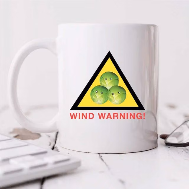 60 SECOND MAKEOVER Wind Warning Brussel Sprout Ceramic Mug in White