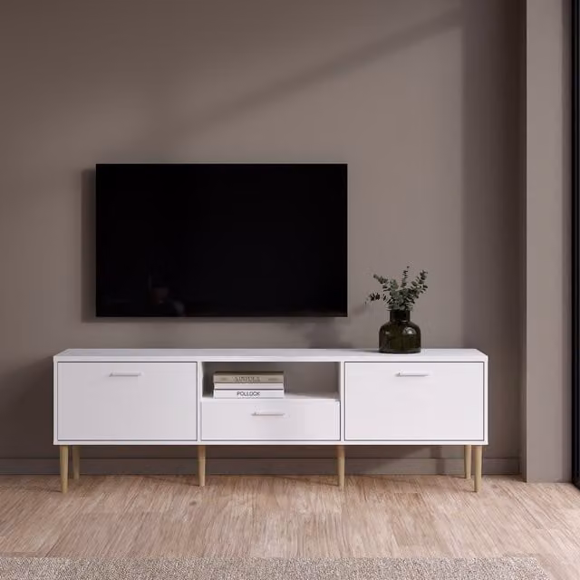 Furniture To Go Media TV Unit with 2 Doors and 1 Drawer in White