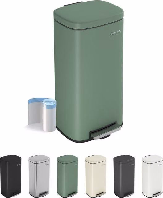 MCC Direct CozyLiving 50L Stainless Steel Pedal Bin with Soft Close and Removable Inner Bucket in Green