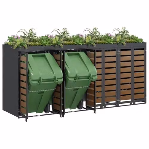 vidaXL Wheelie Bin Storage for 4 Bins, Steel, Anthracite, W/D/H: 121.5 x 42.6 x 272.0 cm