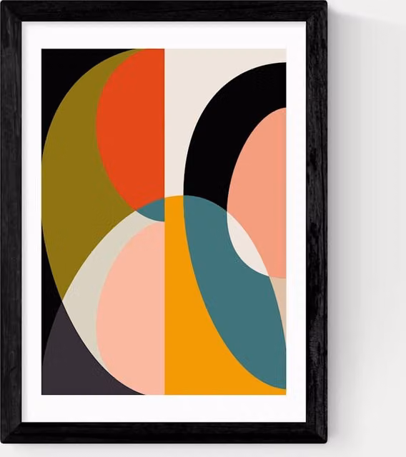 East End Prints Mid Century DIN XI Abstract Geometric Framed Art Print in Black and Multicolour