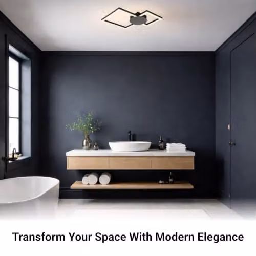 Cosylyte Miles Modern Square LED Ceiling Light, Matt Black, IP44, 3000K Neutral White, 2100lm, W: 44 cm, D: 44 cm, H: 5 cm – 6