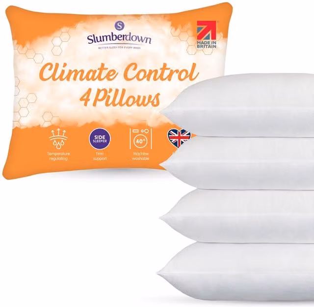 Slumberdown Climate Control Firm Support Pillows, 4 Pack, White, W: 48 cm x L: 74 cm – 1