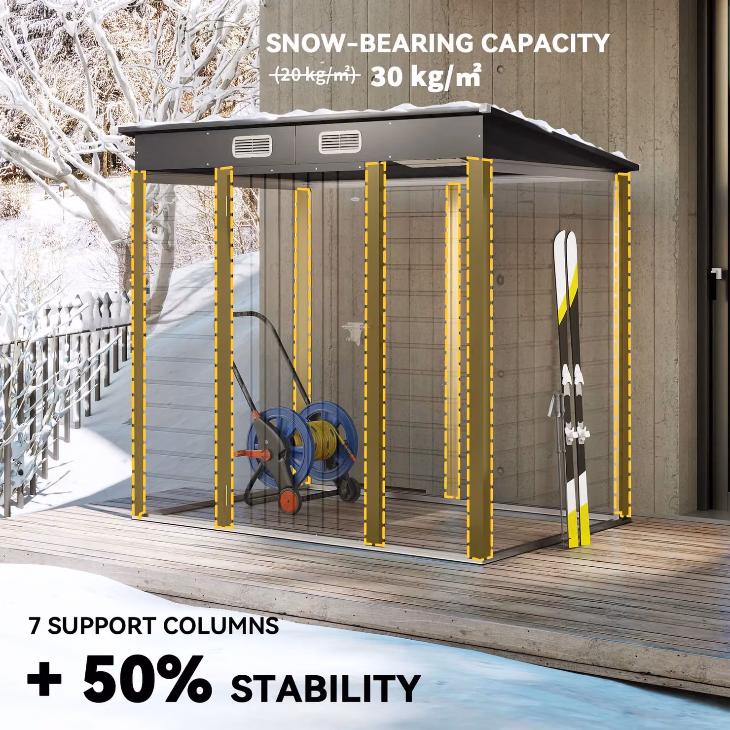 OUTSUNNY Grey Galvanised Metal Pent Garden Shed with Lockable Double Doors – 3