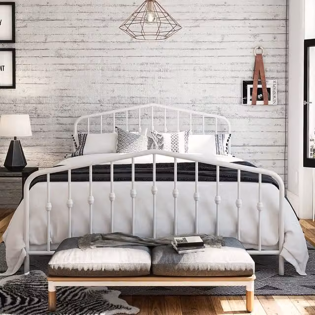 Novogratz Bushwick Industrial Metal Bed in White