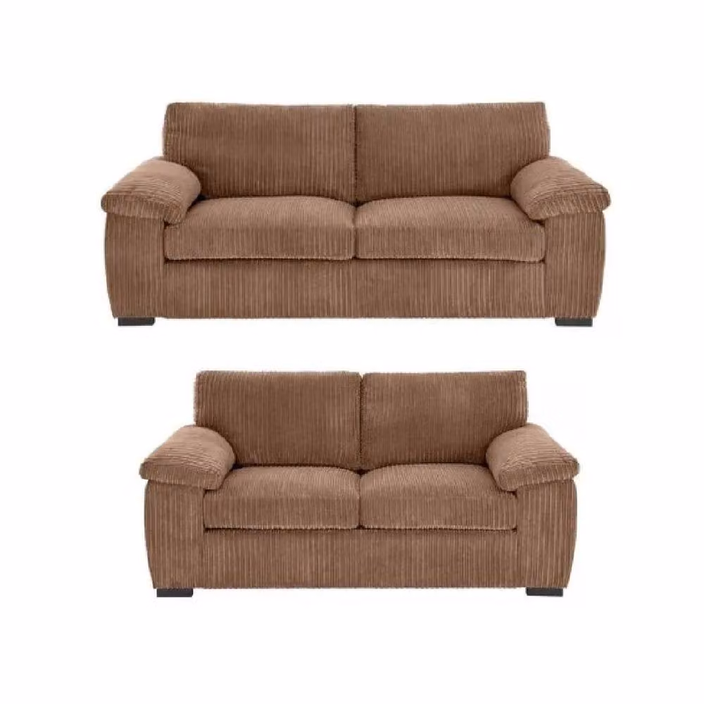 LUXURY LIFE Amalfi Jumbo Cord Fabric Sofa Set in Light Brown with 3-Seater and 2-Seater Sofas – 2