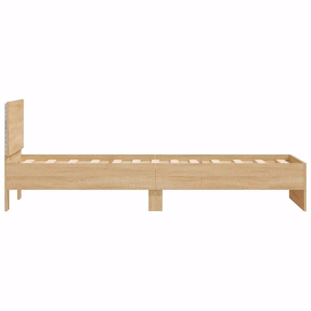 Berkfield Home Durable Bed Frame with LED Under-Bed Lighting in Sonoma Oak and Light Brown, W/D/H: 90 x 200 cm – 2