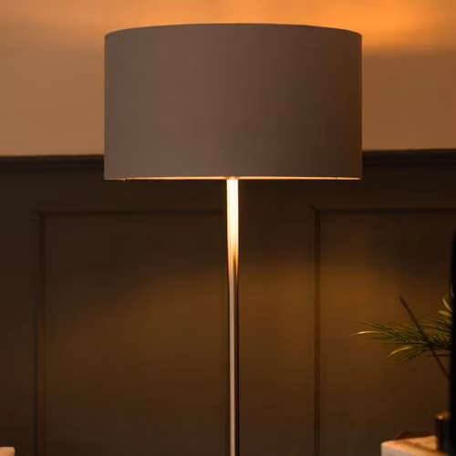 ValueLights Floor Lamp with Marble Base and Large Grey and Chrome Fabric Shade – 3