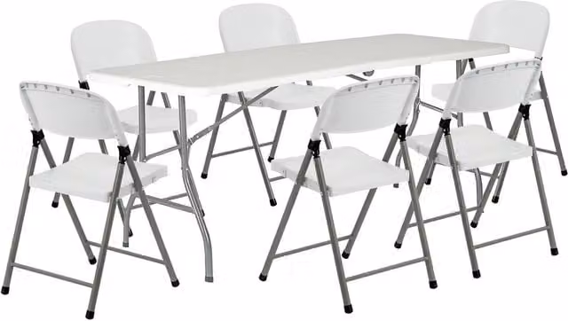 Harbour Housewares Folding Camping Picnic Table and Chair Set, White