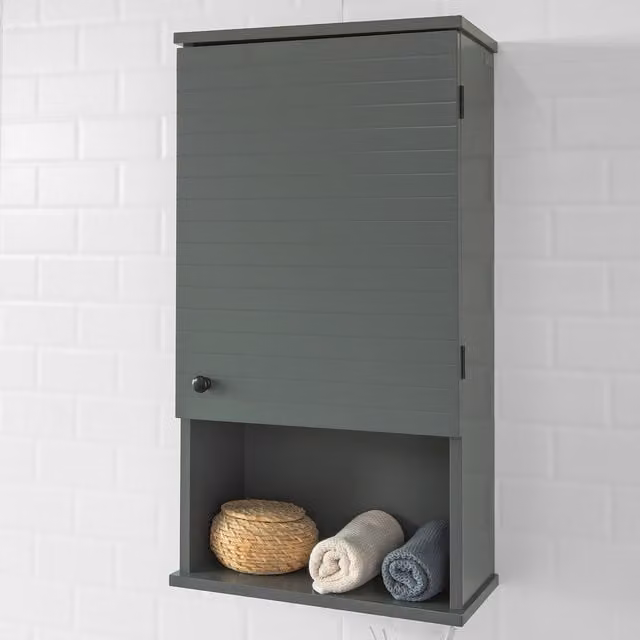 SoBuy Modern Wall Mounted Grey Bathroom Storage Cabinet with Hinged Doors and Internal Shelves