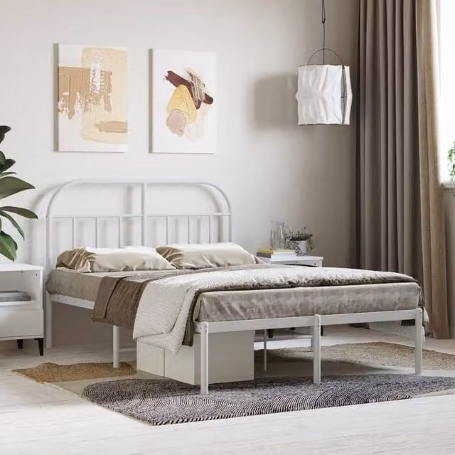 Berkfield Home Metal Bed Frame with Headboard in White, W/D/H: 120 x 190 cm – 1
