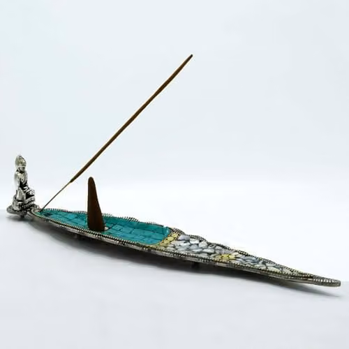 KDMD Buddha Long Leaf Tibetan Decor Incense Holder in Silver, Green or Turquoise