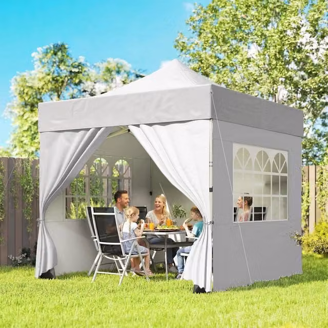 Outsunny Heavy Duty Pop Up Gazebo with Sides, Silver Grey, W 3 x D 3 m