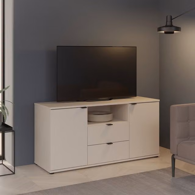 Furniture To Go Ganymede Modern TV Unit with Open Shelf, 2 Drawers and 2 Doors in Sand and Grey