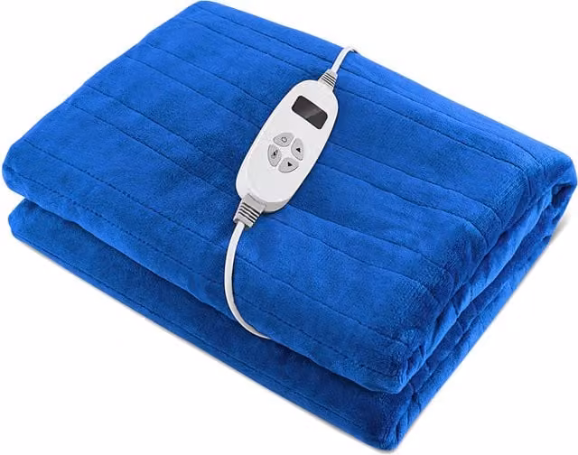 Costway Blue Flannel Electric Heated Throw Blanket with Rapid Heat Up and Auto Shut Off