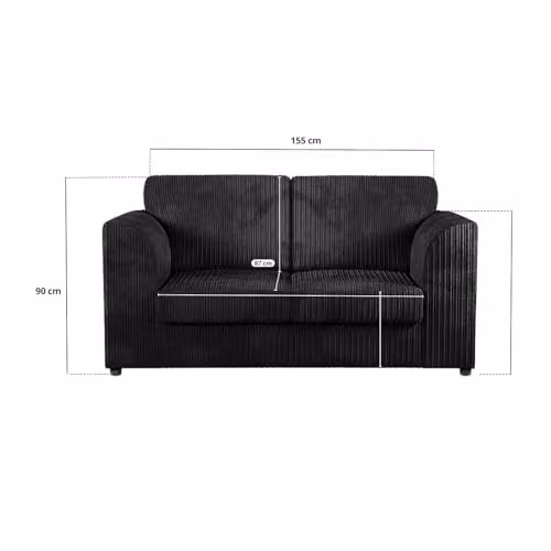 Sofa Selection Jumbo Cord High Back 2-Seater Sofa in Black – 3