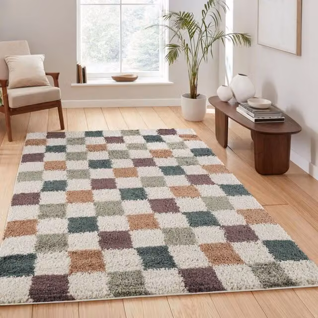 Desire Rugs Chester Modern Checked Shaggy Area Rug, Multicolour, W: 160 cm, L: 230 cm – 1