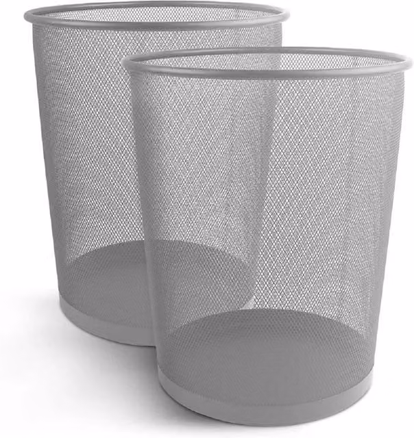 Keplin 2-Pack Round Metal Mesh Waste Paper Bins in Silver – 1