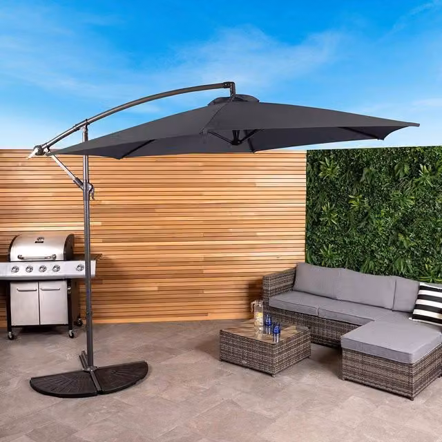 Charles Bentley Grey Cantilever Hanging Banana Patio Garden Umbrella, 3m – 1