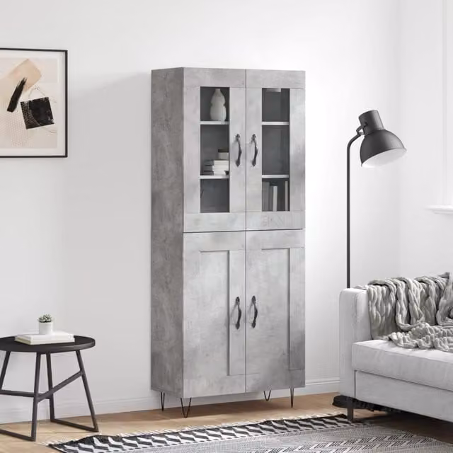 Berkfield Home Industrial Highboard in Concrete Grey, W: 69.5 cm, D: 34 cm, H: 180 cm – 1