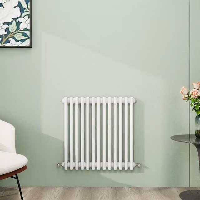 AicaBathroom Horizontal Traditional Cast Iron Style 3 Column Radiator in White, W/D/H: 60.5 x 60.5 x 60.5 cm