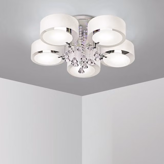 Livingandhome White Acrylic and Crystal LED Living Room Ceiling Light
