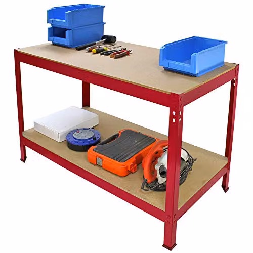 Monster Racking Heavy Duty Metal Workbench with 2 Shelves, Red, W: 120 cm, D: 60 cm, H: 90 cm – 3