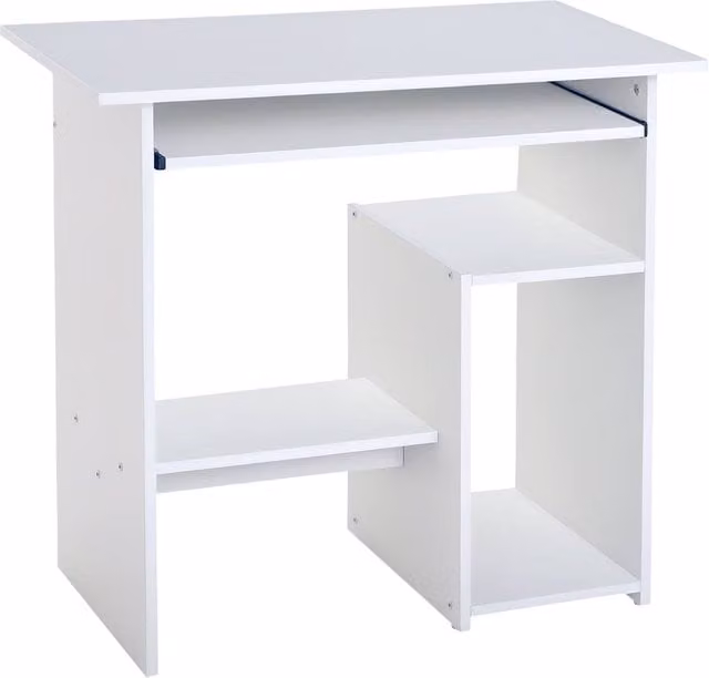 Rolipo Compact Computer Desk with Keyboard Tray and Storage Shelf in White