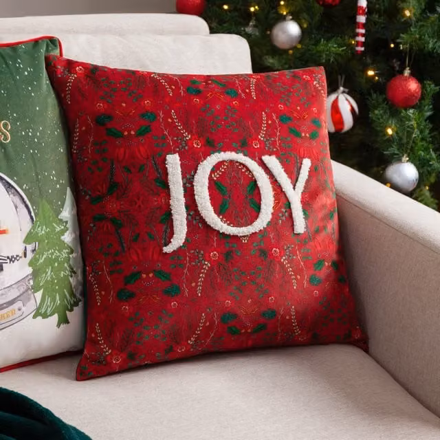 Make it a Home Ditsy Joy Tufted Velvet Cushion in Red with Feather and Polyester Filling